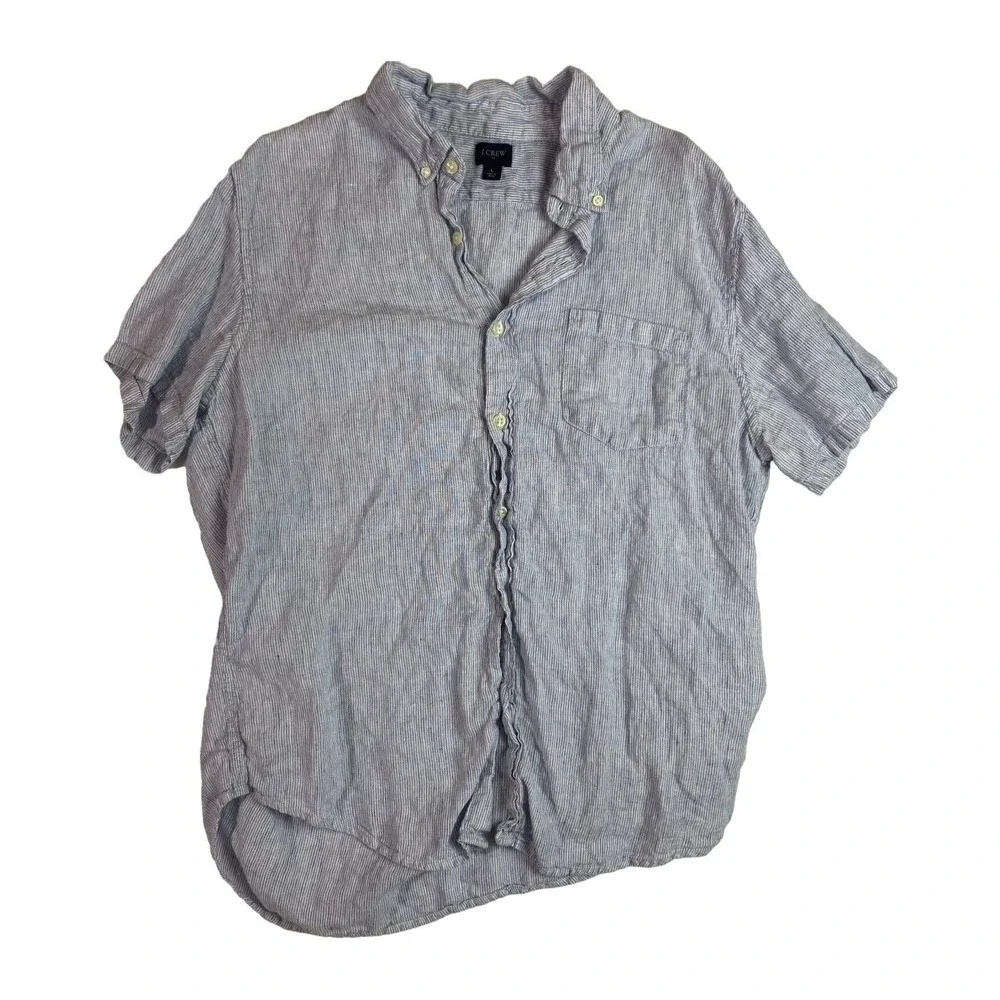 J.Crew Men's Short-sleeve Blue & White Striped shirt Size Large Front‎ Pocket